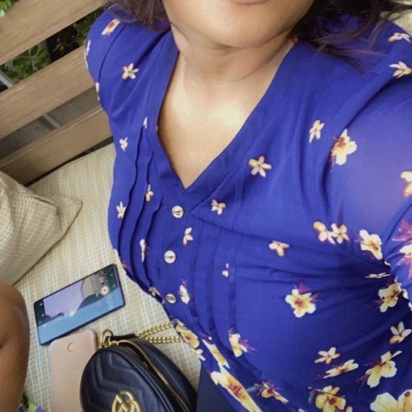 Vintage style blue  floral blouse Sz M - Picture 1 of 11